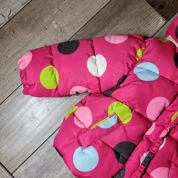 Crazy 8 Toddler Girls Pink Polka Dot Puffer Coat Size 12-24 Months - Picture 2 of 7